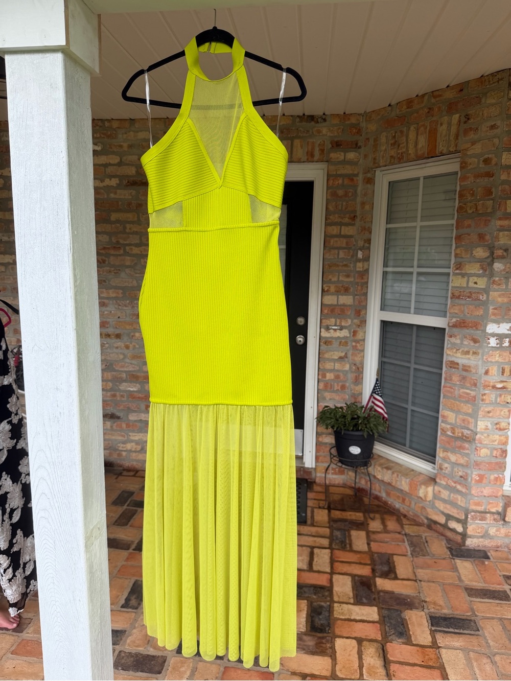Lime Green/Yellow Halter Mesh Maxi Dress